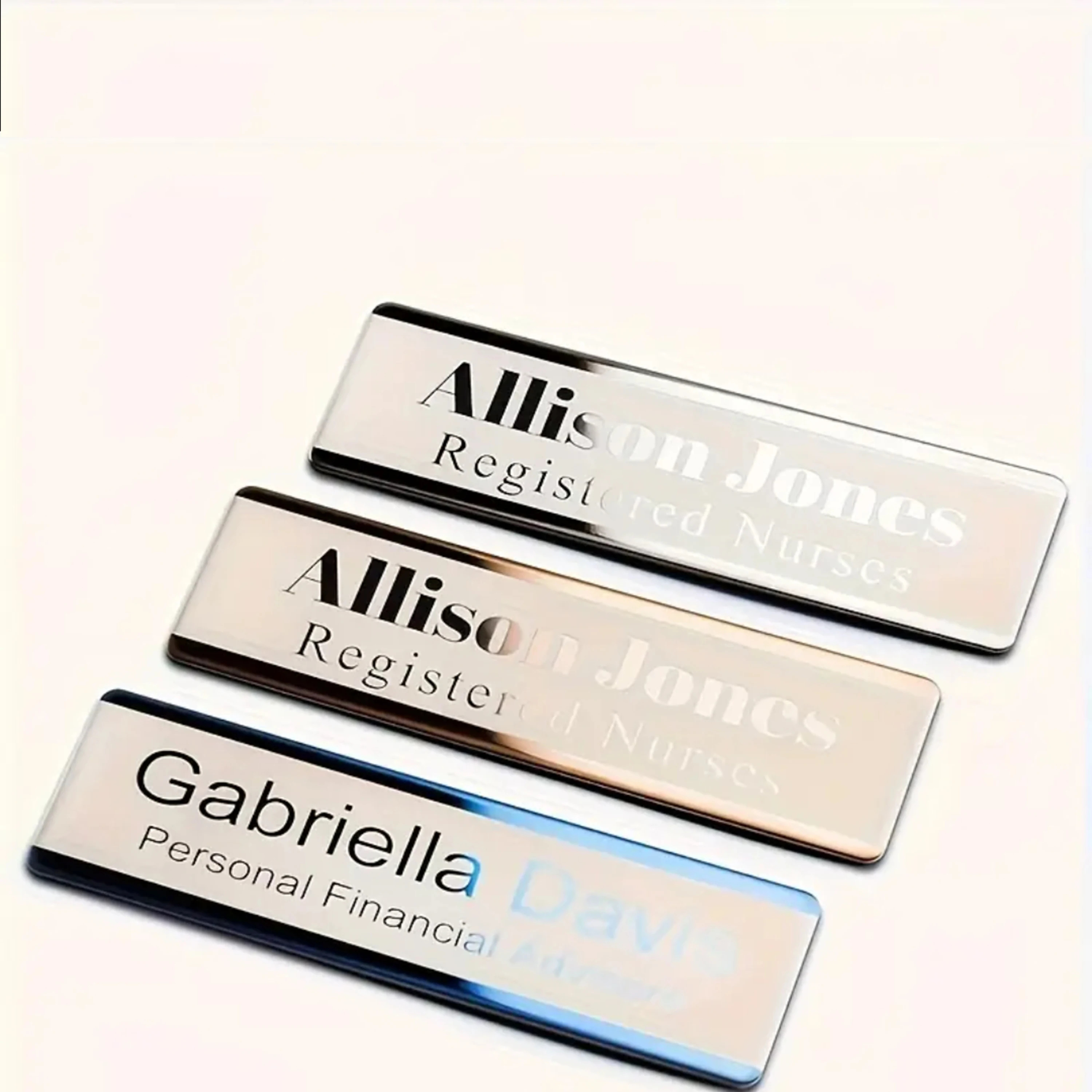 Custom Name Badge Engraved Personalized Name Plate Stainless Steel Custom Name Tag with Magnetic Pin Back Pin Clip