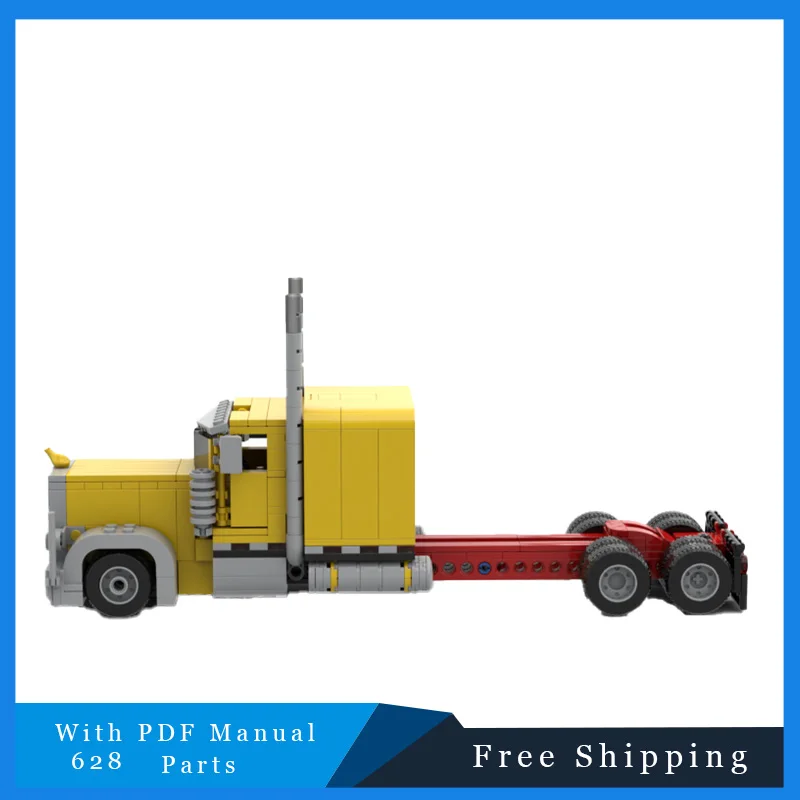 

628 шт. желтая модель полугрузовика MOC, строительные блоки, сделай сам, сборка кирпичей, транспорт, развивающие креативные игрушки, подарки на день рождения