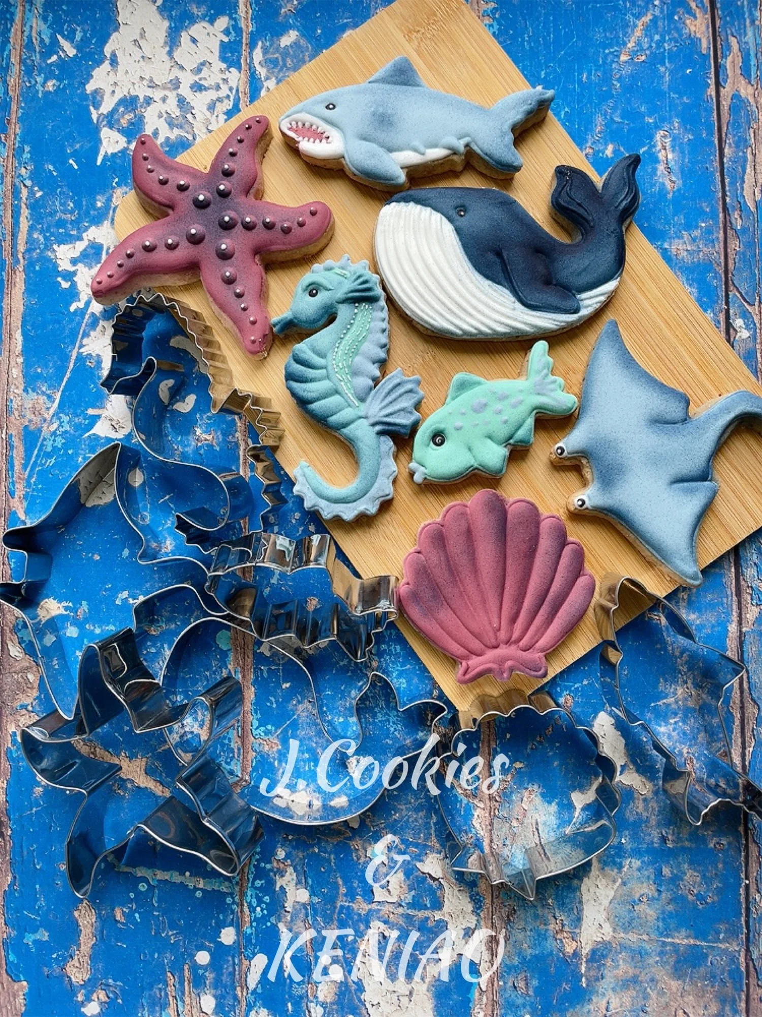 KENIAO Ocean Creatures Cookie Cutter Set - 7PC - Whale Shell Shark Starfish Seahorse Manta Biscuit Bread Mold - Stainless Steel