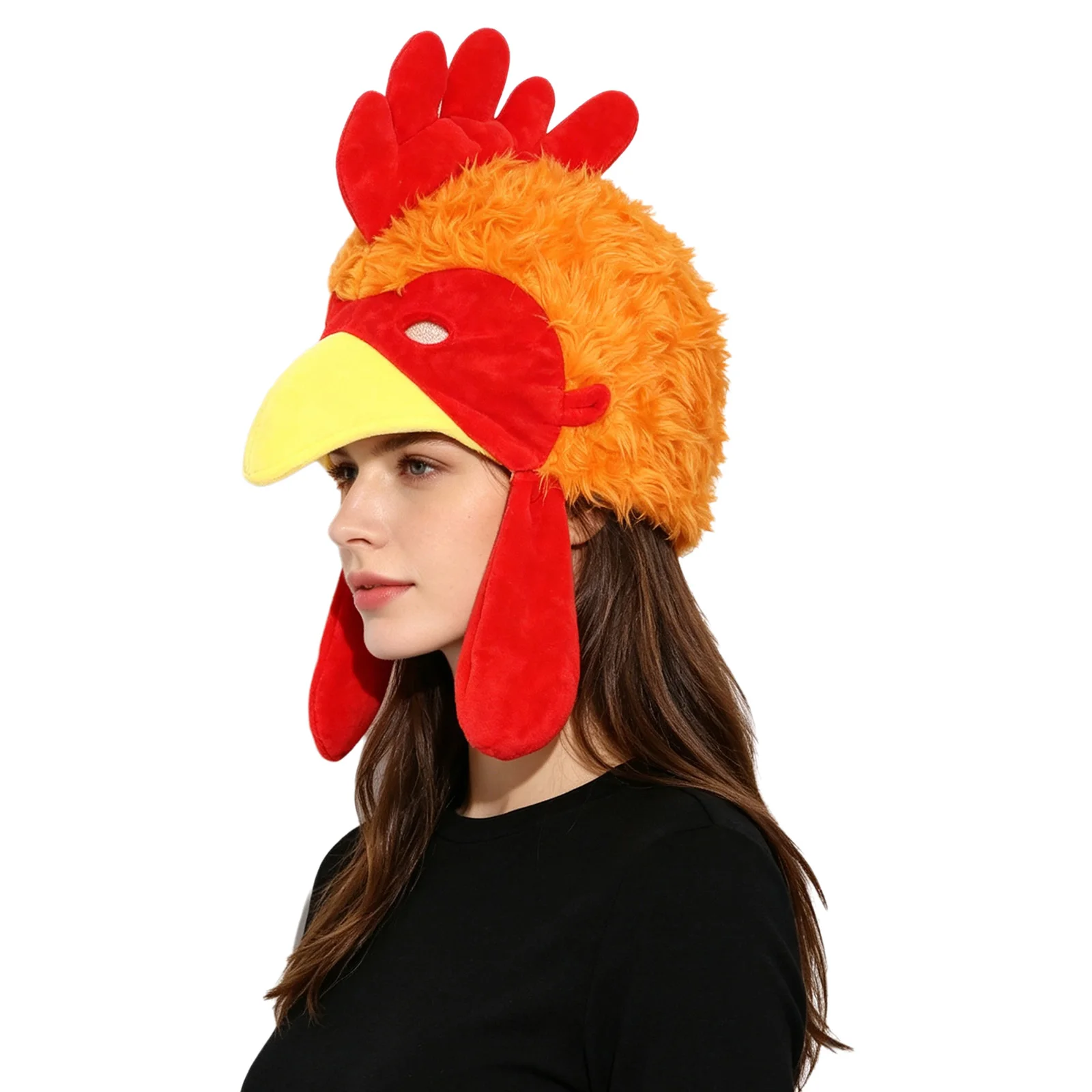 Unisex Women Men Plush Turkey-shaped Hat Headwear Thanksgiving Costume Accessories for Halloween Cosplay Party Stage Performance 3