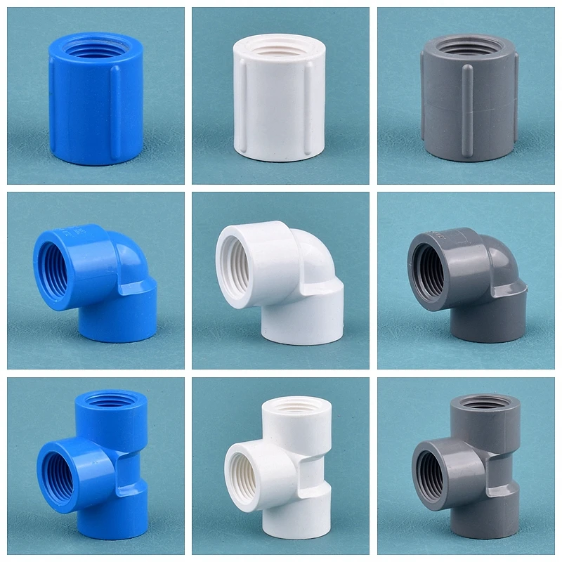 1/2 3/4 1 Inch Female Threaded Straight Elbow Tee Garden Irrigation PVC Pipe Thread Connector Aquarium Water Pipe Jiont Fittings