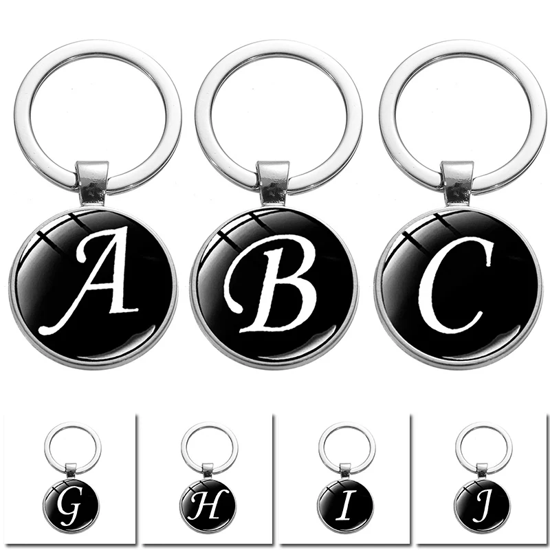 New Simple 26 English Letters Keychain Gem Alphabet Glass Keyring Fashion Bag Ornaments For Women Birthday Gifts Car Key Holder