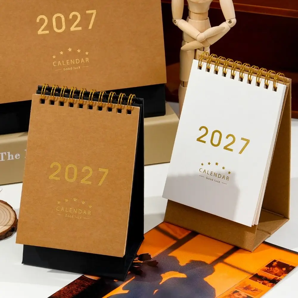 Simple Style Multi-function 2027 Desk Calendar Standing Monthly Layout Coil Calendar Agenda Organizer Home Office