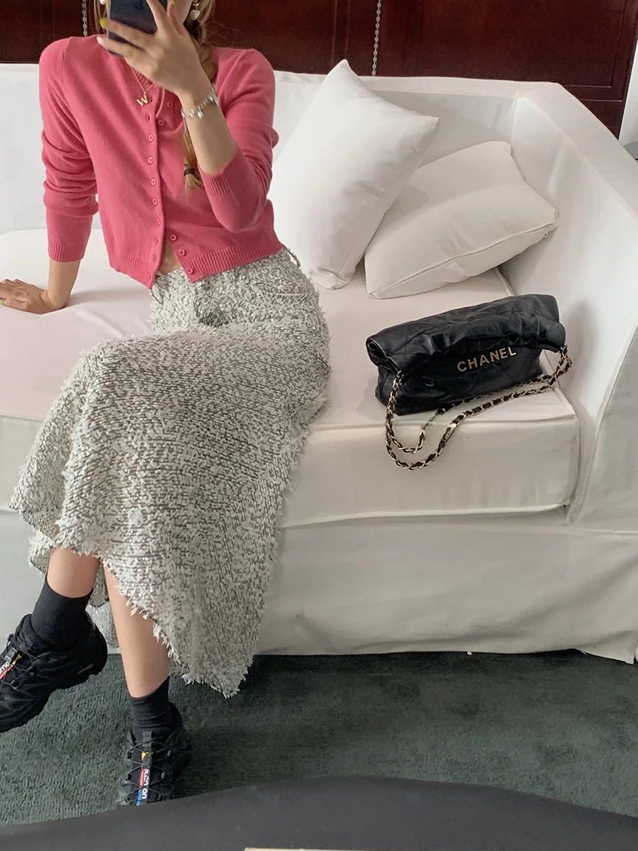 

Bluetic Little Scented Fi Tail Skirt A-Line High Waist Midi Skirt Korean Sle Unique Design Sensation Ele Faionable