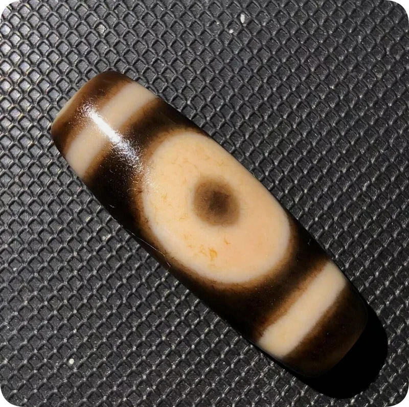 Rare Magic Tibetan Old Agate Flat shape 1Eye star Cinnabar Totem dZi Bead