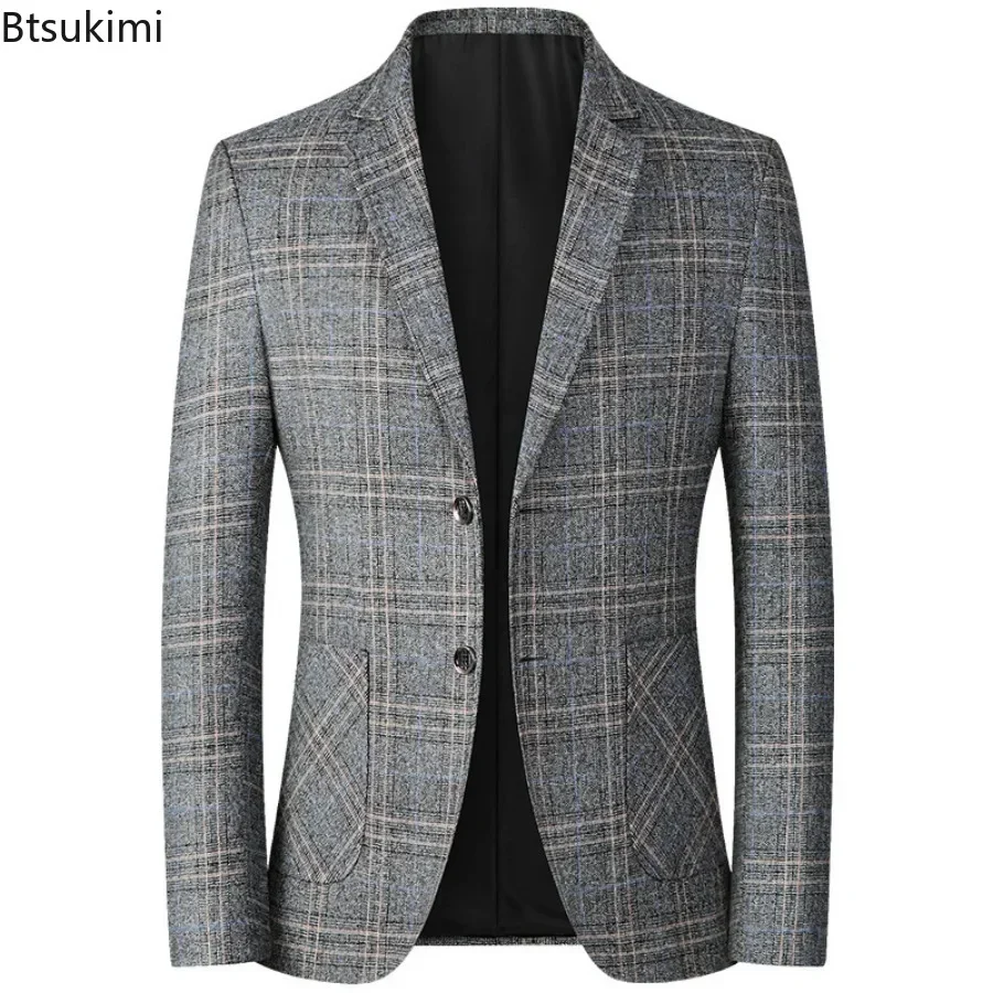 

Spring Autumn Men's Plaid Blazers Jacket Fashion Business Casual Suits Coats High Quality Male Handsome Slim Blazers Coats 4XL