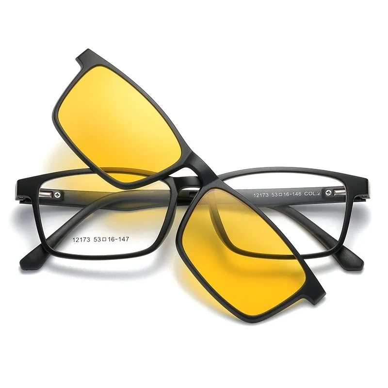 OLLYMURS Ultra-light 1+5 Magnetic Suction Polarized Clip Eyewear TR90 Retro Square Optical Prescription Eyeglasses Frame Men