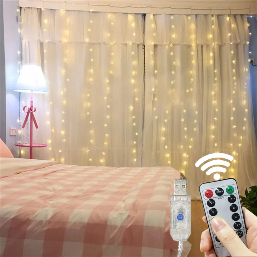 

USB Fairy LED Curtain String Lights 8 Modes Ramadan Home Decoration 2026 Valentine's Day Wedding Party Outdoor Garden Garland