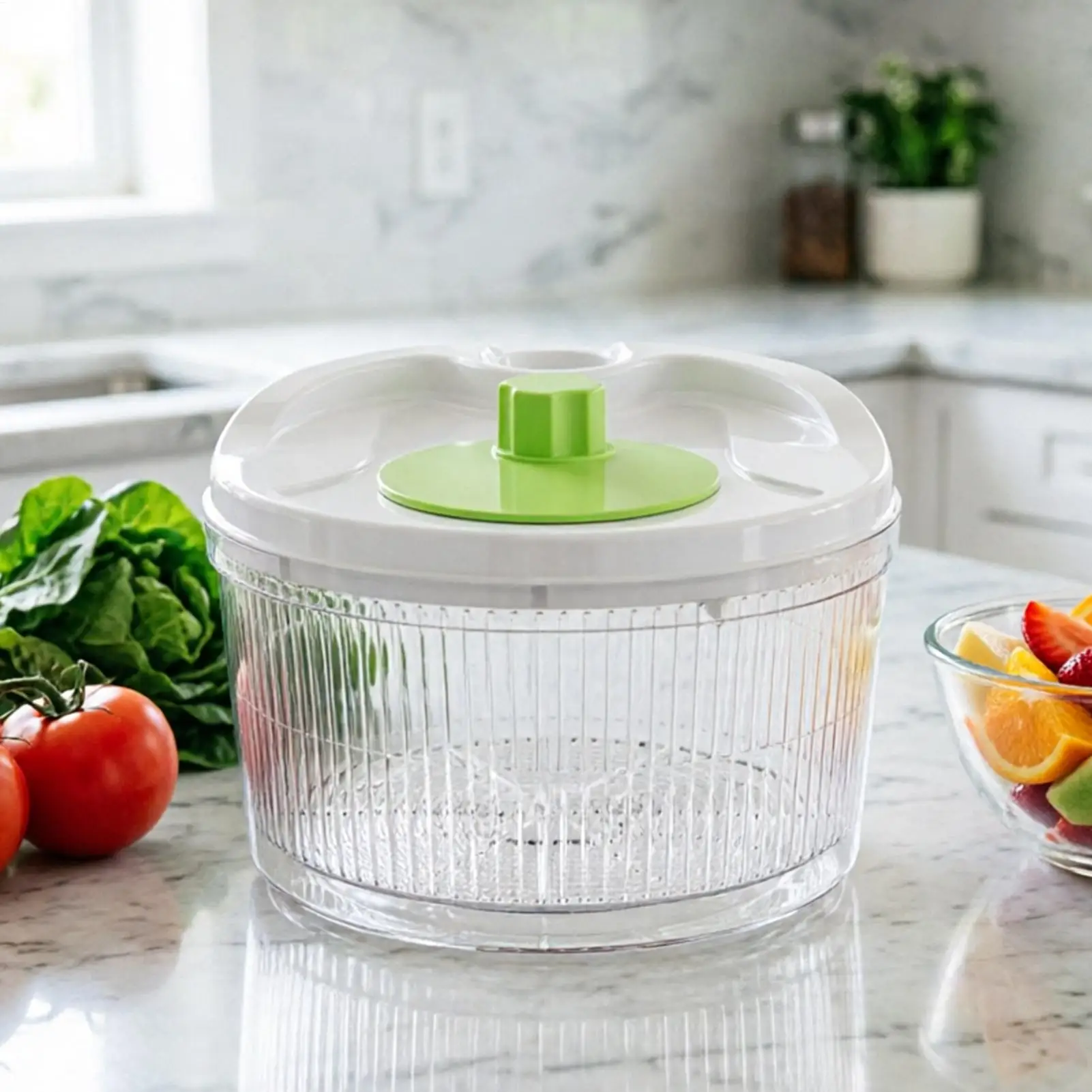 4L Salad Spinner With Drain Spout Manual Crank Vegetable Washer & Dryer Large Capacity Lettuce Colander Bowl For Home Kitchen