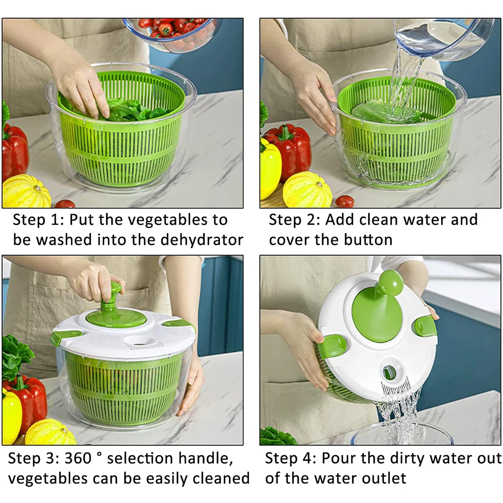 LMETJMA 5 L  Large Salad Spinner Vegetable Washer Dryer Drainer Strainer with Bowl Colander Multi-Use Lettuce Spinner JT252