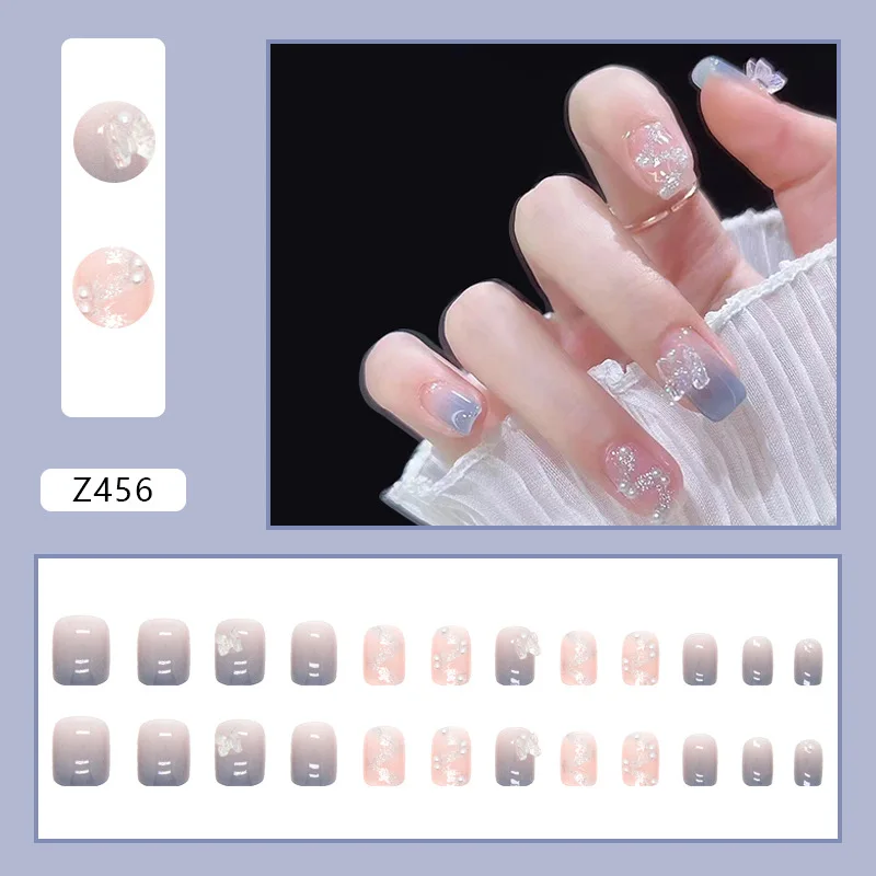 24Pcs/Box Charming Pink Flame Short Ballet Wearable Fake Nails press on Square Head Full Cover Detachable Finished Fingernails