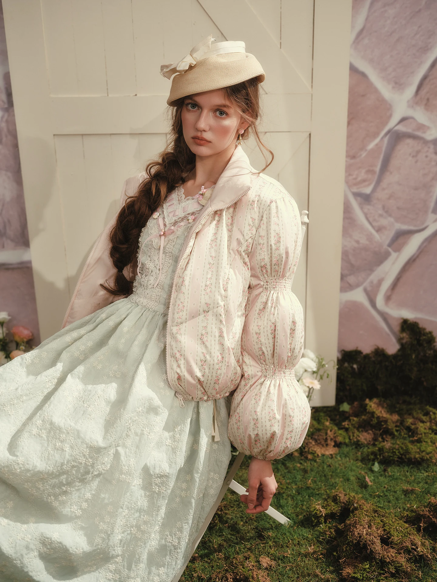 티이하일리 가을 여성 드레스 풀 랜턴 슬리브 롱 맥시 여성용 S-L 빈티지 하이 웨이스트 레이스 V넥 그린 레이스업 자수