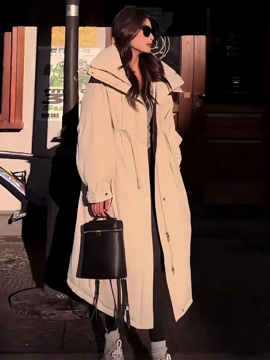 Blanco Du down Puffer Jaet abrigo largo de invierno para mujer capucha Dstring Thiened Commute Sle 2024 nueva llegada