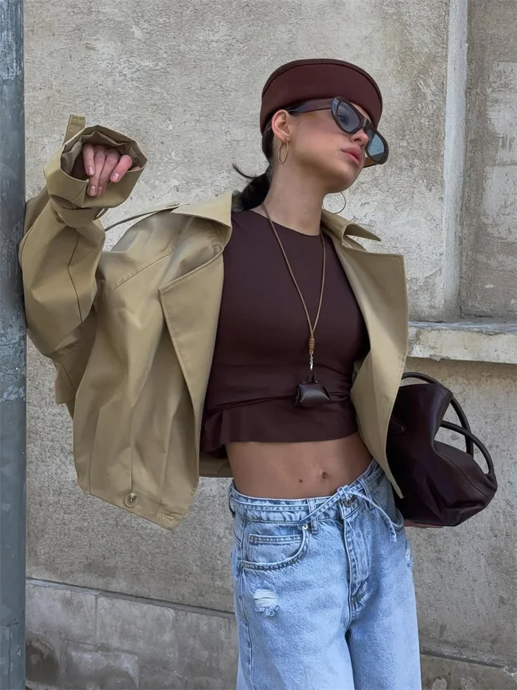 Autumn Casual Lapel Jackets Coat Female Suit Cropped Patchwork Long Sleeve Solid Commute Clothes Women's Outwear Jackets