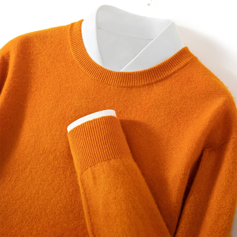 Pure color autumn and winter new 100% cashmere men's o neck sweater loose fashion pullover slim warm knit long sleeve top