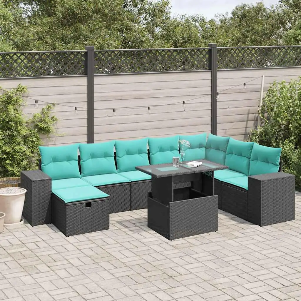 

9 Piece Outdoor Patio Sofa Set with Cushions Waterproof Black Rattan Furniture Garden Sectional
