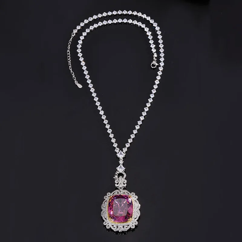 New Gold-Plated Jewelry European and American Style White Plated Blue Fat Square Pendant Necklace 20*23