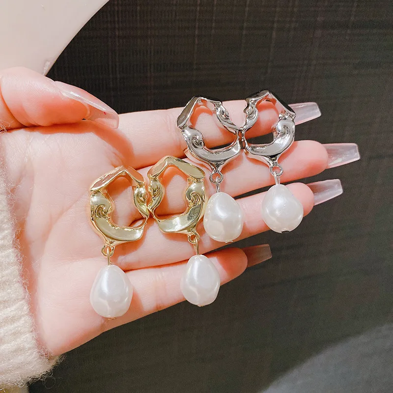 Summer Silver Color  Irregular Zircon  Pearl  For Women New Round Geometry Earring For Women Jewelry Accessories Gift