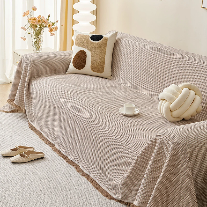 Universal Waffle Couch Towel With Tassels Full Cloth Cover Four Seasons Sofa Carpet Non-Slip Cover Blanket Proof Cat Scratch