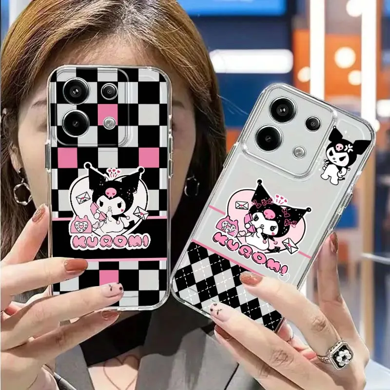 

Kuromi Classic Grid Pattern Phone Case For Xiaomi Poco C85 C71 M8 F7 X7 X6 F6 M6 X5 F5 F4 F3 F2 Pro Ultra 5G Space Shell