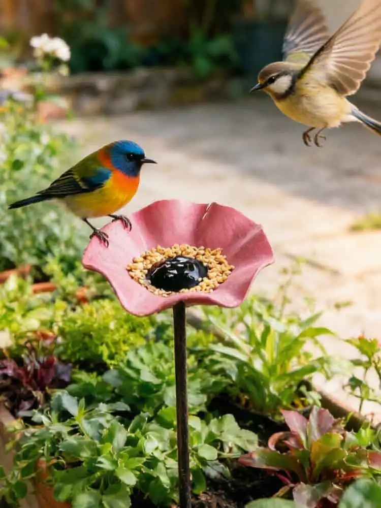 Comedero para Pájaros con Diseño de Flor Morada, Comedero de Néctar para Colibríes