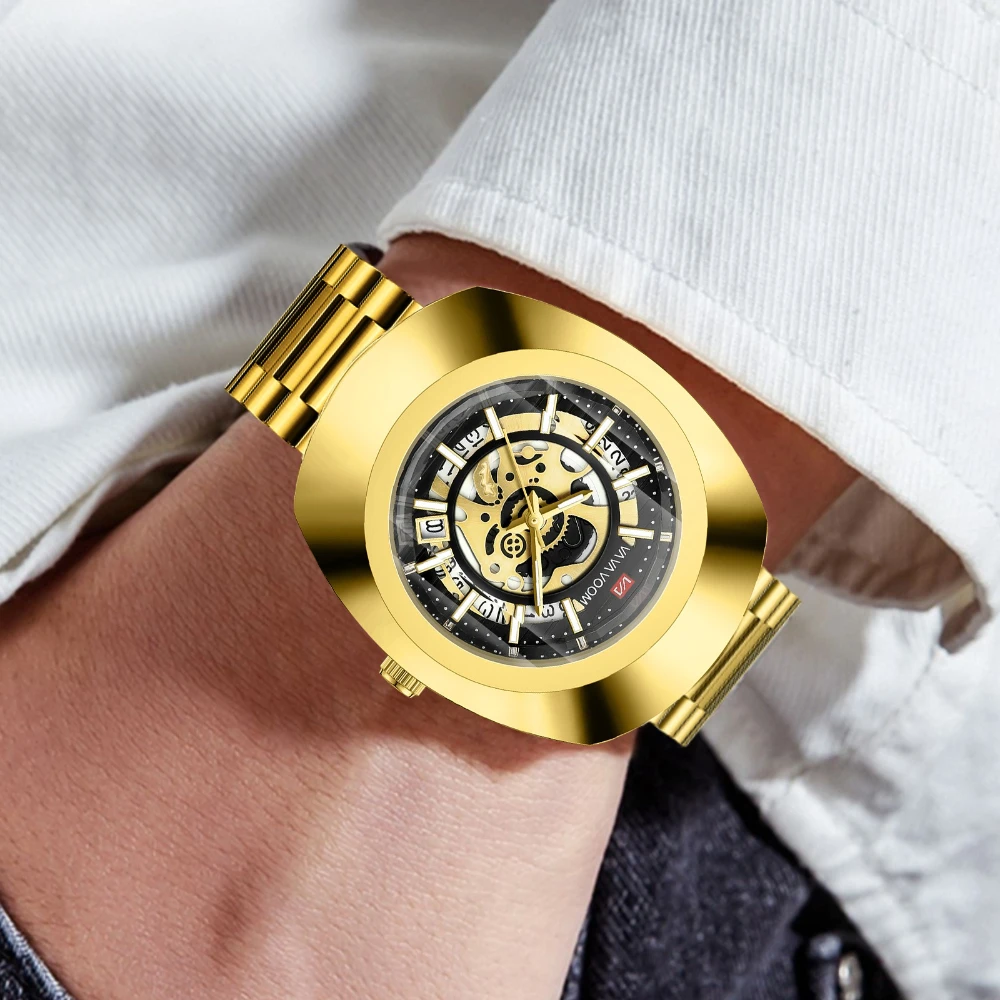 VA VA VOOM 2514 Fashion Luxury Watch Steel Strip Hollow Calendar Waterproof Luminous Quartz Watch Watches for Men Reloj Hombre
