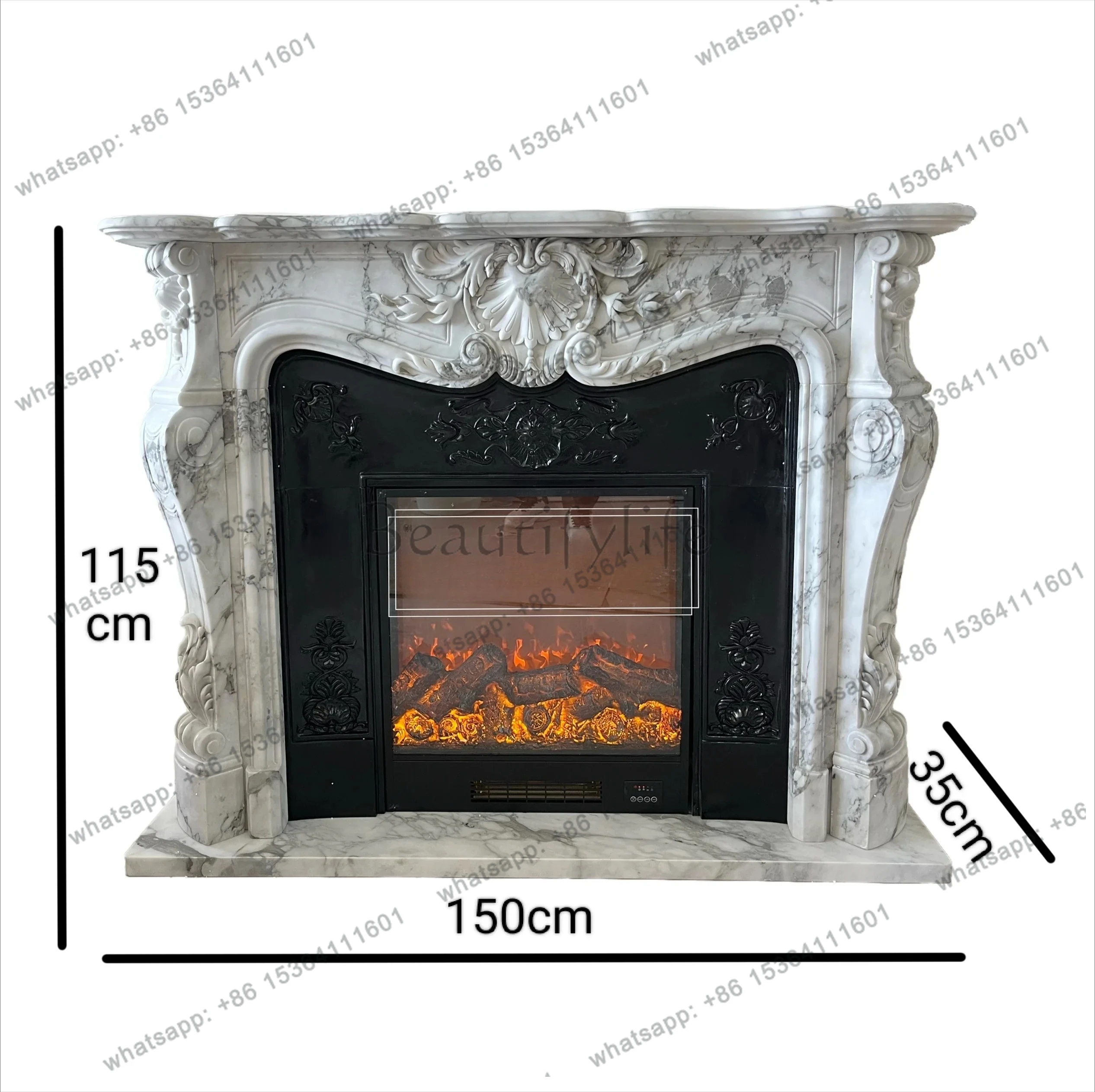 02M Fireplace decoration European white fireplace American marble mantel stone