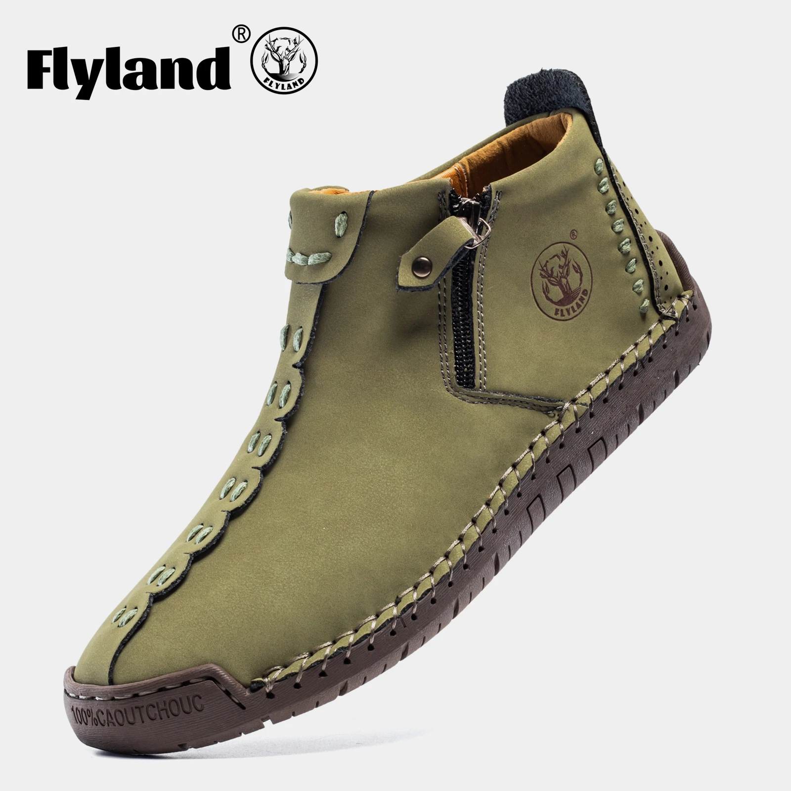 FLYLAND Men's Casual Leather Shoes Fashion Vintage Handmade Chukka Boots Male Sneakrs