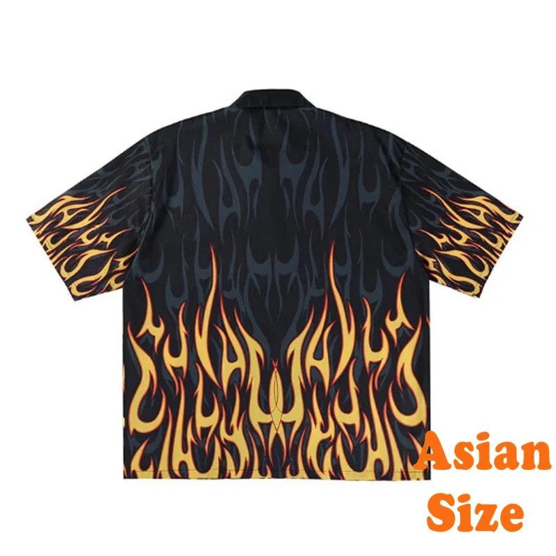 Novel Flame 3D Print Hawaii Shirts Men Harajuku Street Short Sleeve Lapel Shirts Hip Hop Cool Summer Carnival Fashion Tee Top