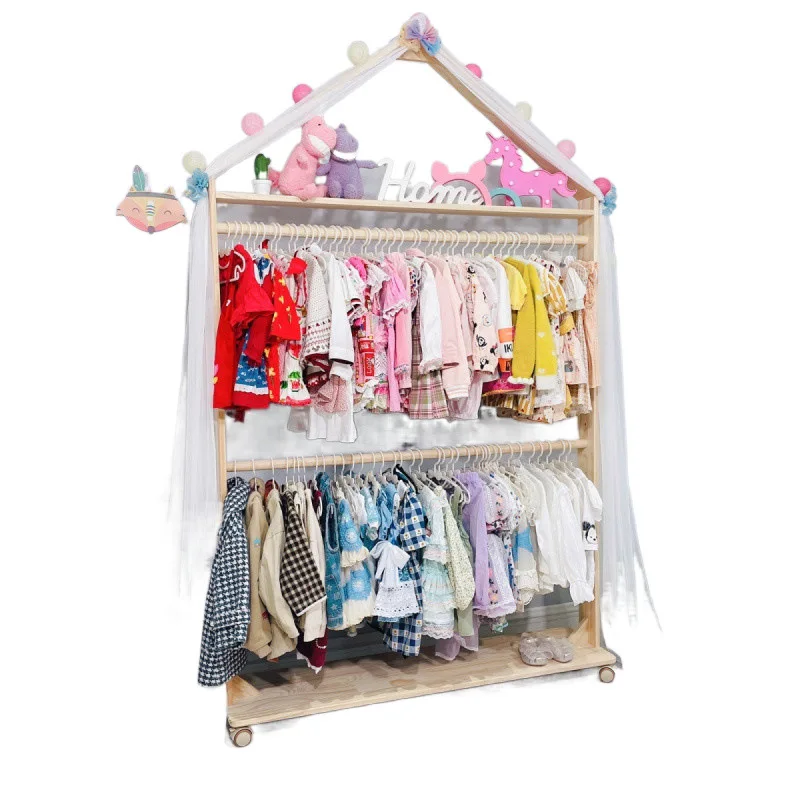 

Children's hanger floor-to-ceiling mobile coat rack house hanger floor-to-ceiling simple bedroom solid wood ins hanger