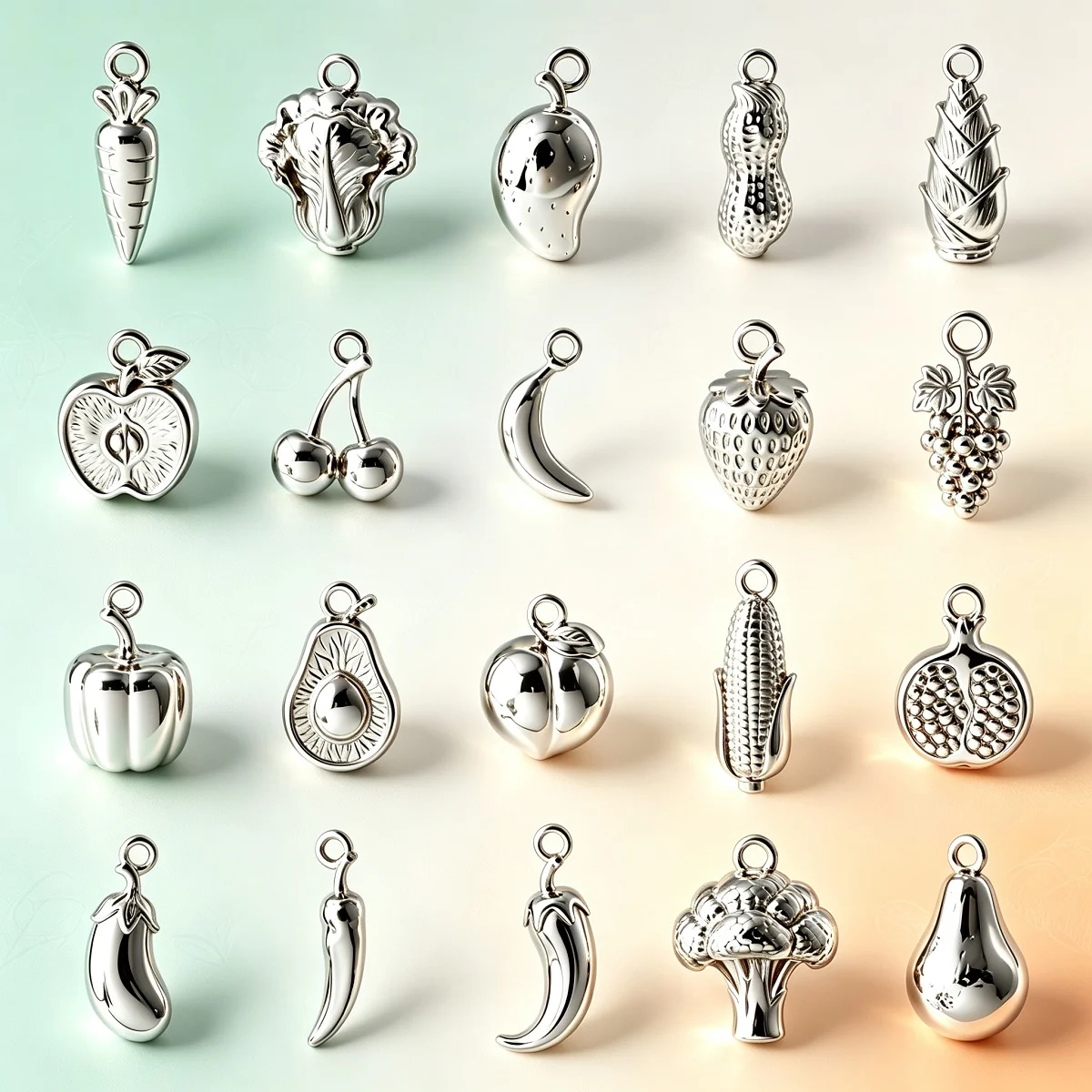 5pcs Silver Color Stainless Steel Vegetable Series Pendant Eggplant Corn Strawberry Charm Beads Fit Original Bracelet DIY Jewelr