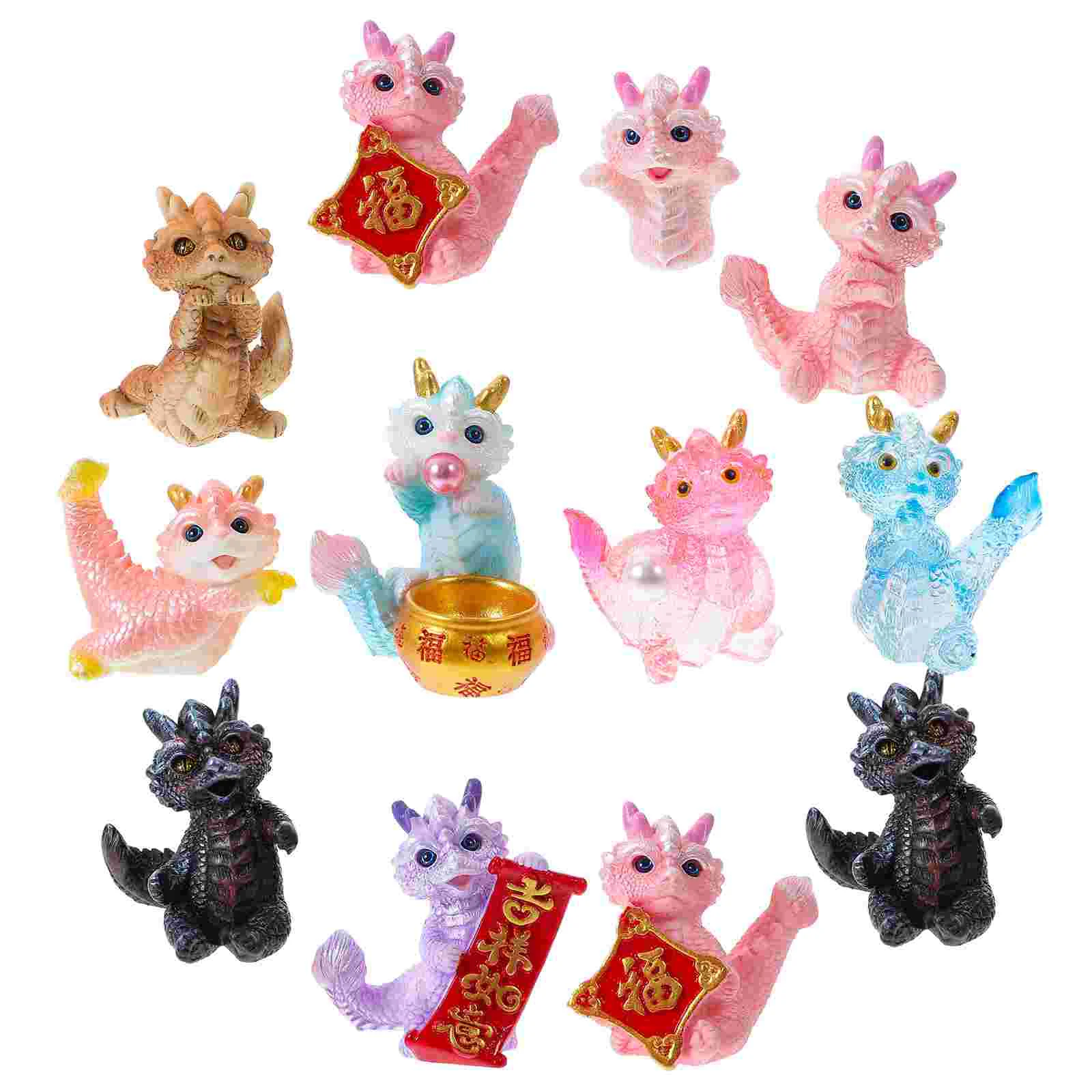 12pcs Resin Mini Statue Zodiac Decor Home Dragon Decor Dragon Figurines Garden nament Electronic Dollhouse Accessory