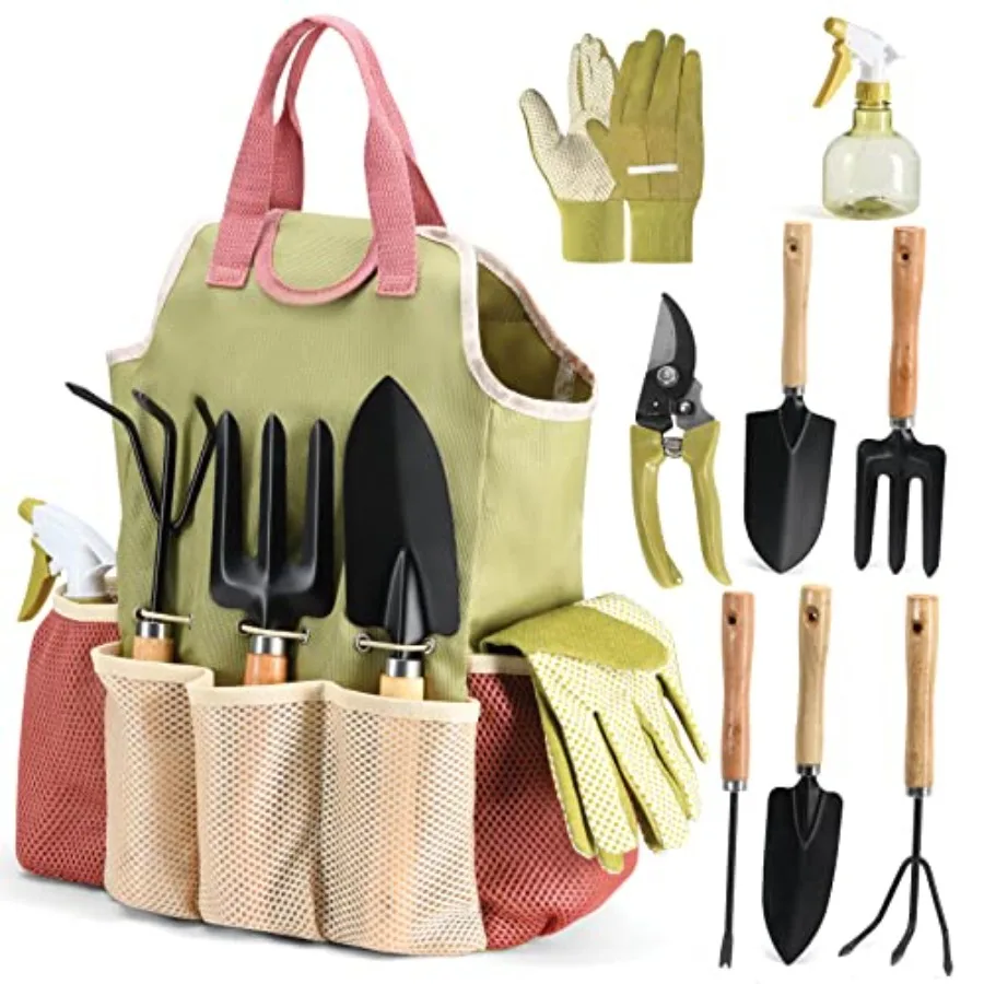 

Gardening Tools Set of 10 - Complete Heavy Duty Garden Tools Set with Fashion Handbag - Durable Gardening Supplies Kit Ideal Ga
