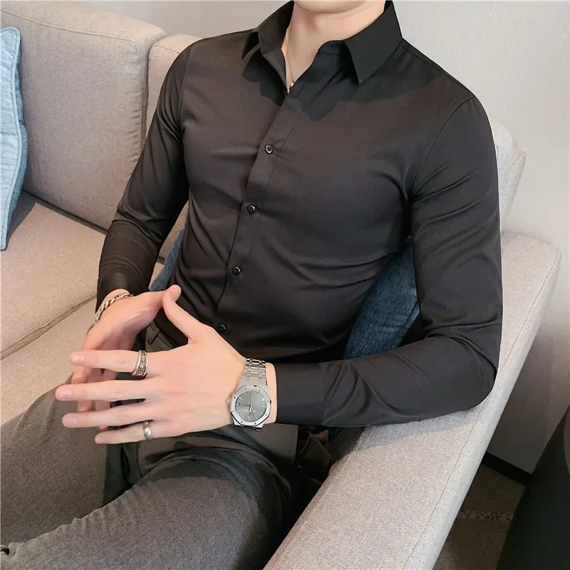 

Long Sleeve Shirt Men Clothing Fashion British Style 2023 Spring Business Formal Wear Chemise Homme Slim Fit Camisa Masculina