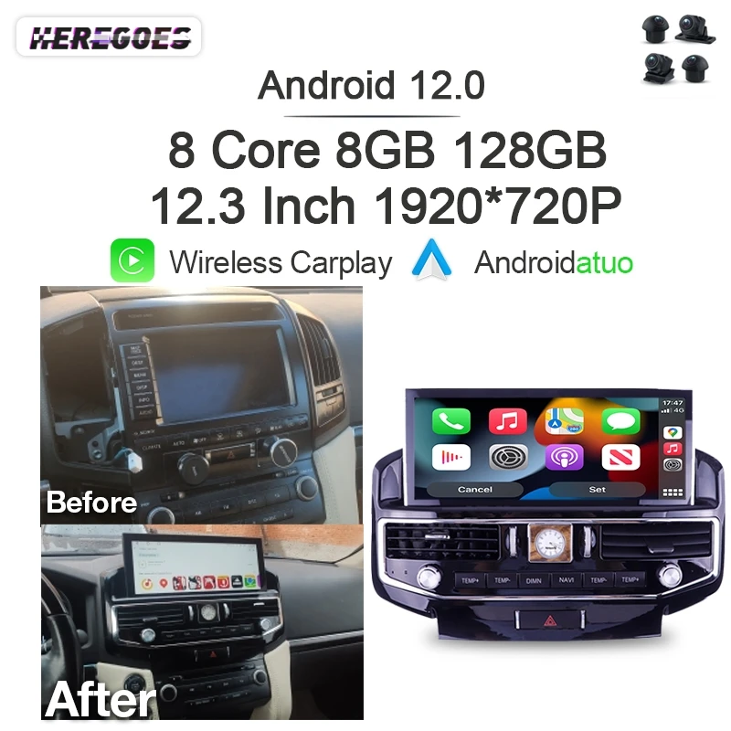 

1920*720 12.3" DSP Android 12 Car Radio Carplay Multimedia Player Navigation GPS For Toyota Land Cruiser LC200 2008 2009 - 2015