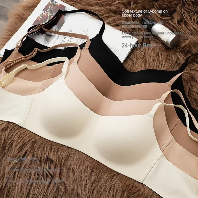 Seamless Bra for Women One-piece Half-cup Small Breast Push-up Glossy Thin Comfortable Wire-free Anti-sagging Bra