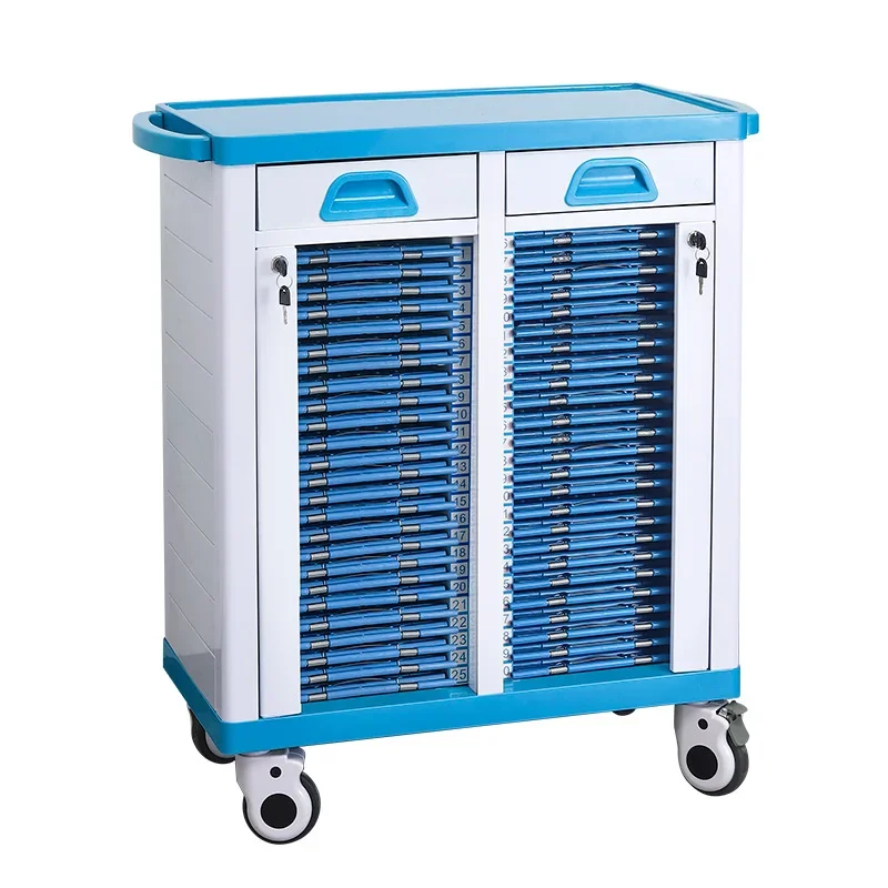 Elderly Care Home Archive Cart ABS Medical Record Clip Cart Hospital Mobile File Cabinet Double Row