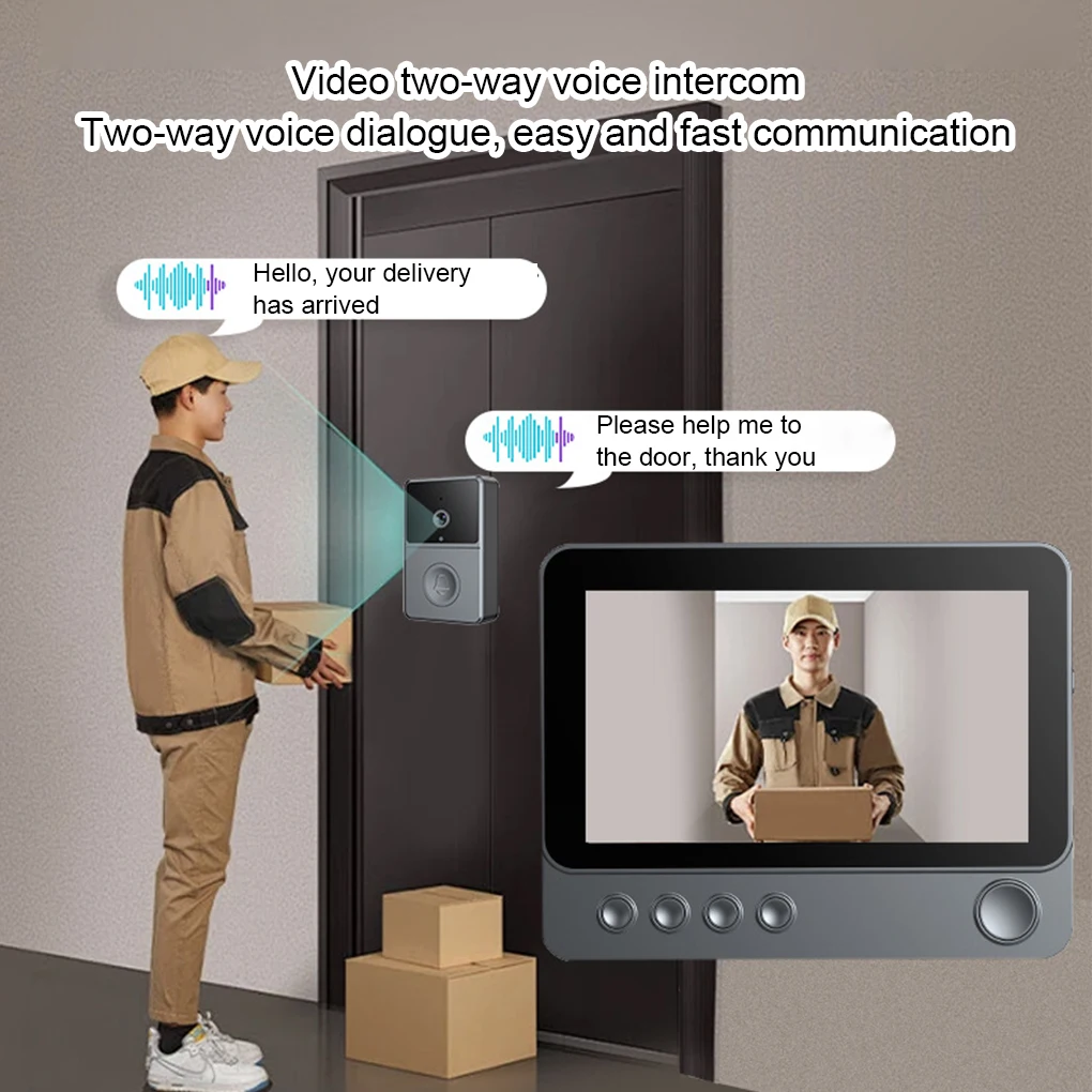 2.4Ghz Wireless Two Way Audio Infrared Night Vision Door Monitoring Doorbell Video Intercom Camera 4.3" IPS Screen 640x480P View