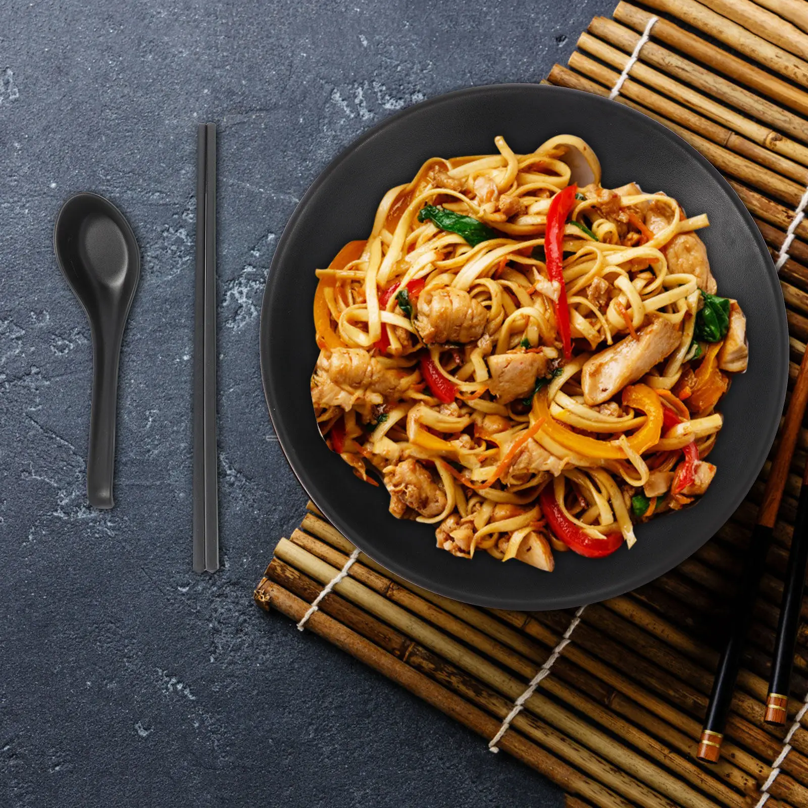 Juego de 1 tazón de ramen de madera gruesa con cuchara y palillos, artesanía fina, fácil de limpiar, juego de vajilla para sopa de fideos, arroz, estilo japonés