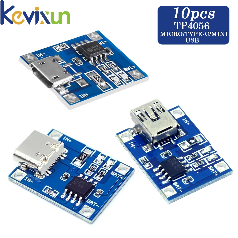 

10Pcs/lot Micro USB 5V 1A 18650 TP4056 Lithium Battery Charger Module Charging Board With Protection Dual Functions 1A Li-ion