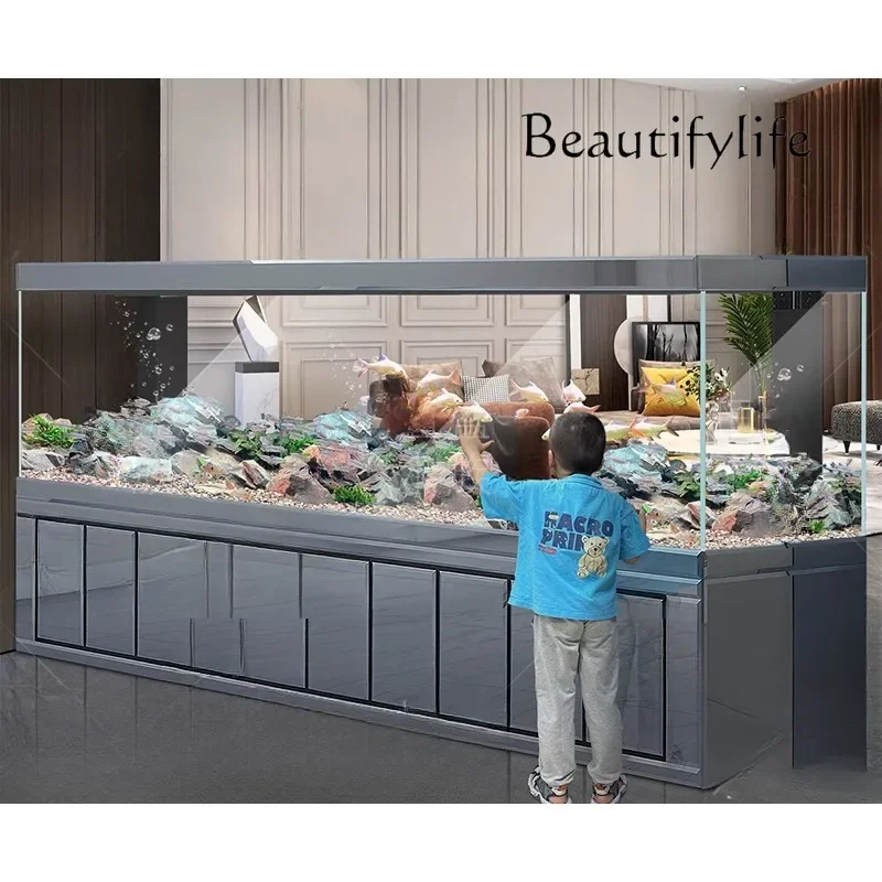 T High-end Large Fish Tank 3 Meters Water-free Ultra-white Glass Golden Dragon Fish Tank Aquarium Customization