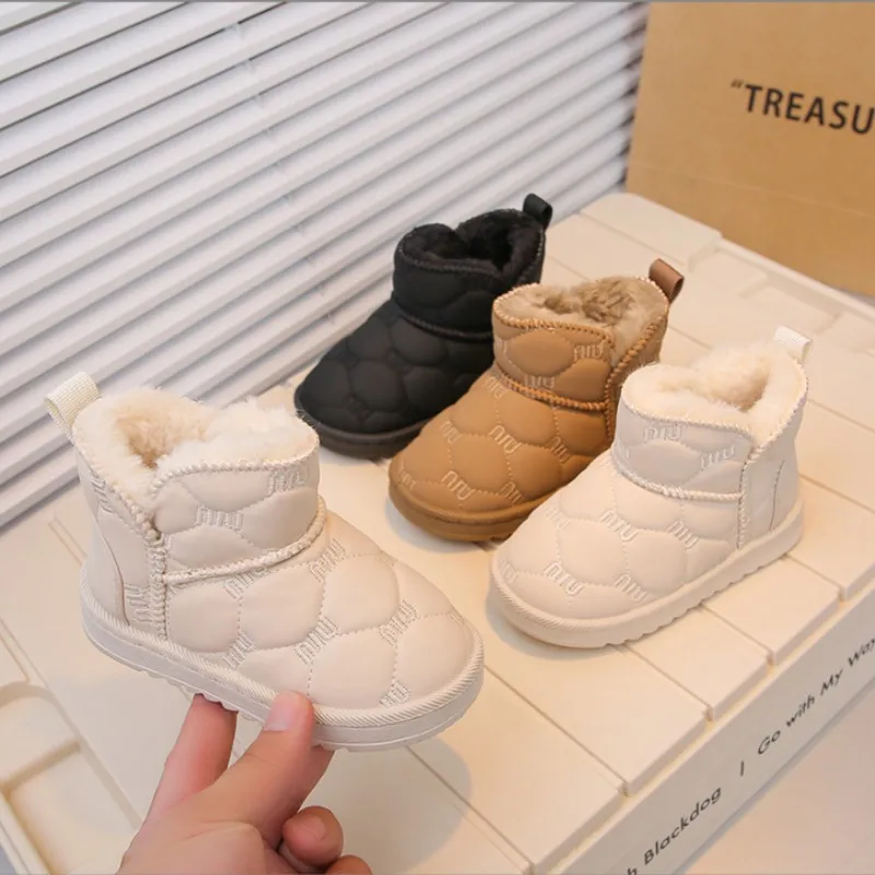 Children's snow boots 2024 winter new item girls' warm cotton shoes boys' plush thick short boots baby shoes