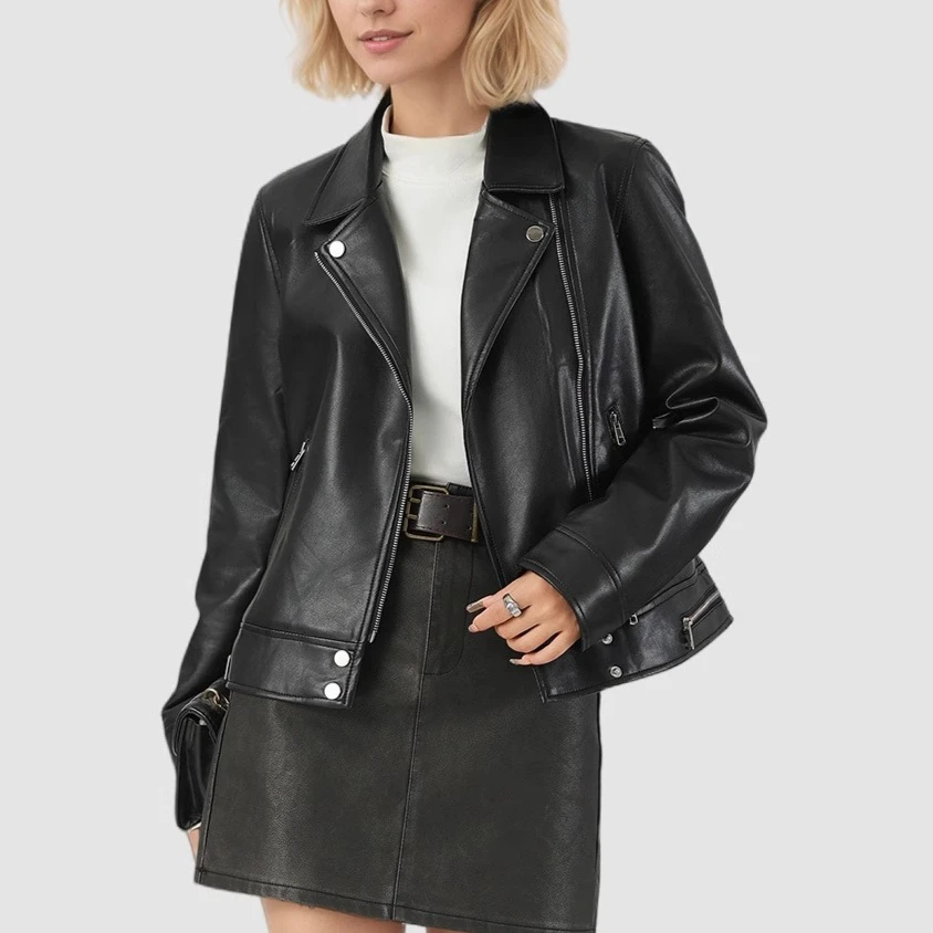 Women Faux Leather Coats Zipper Coat Casual Slim Fit Turn Down Collar Jackets Work Elegant Jacket Y2k Streetwear Biker Punk