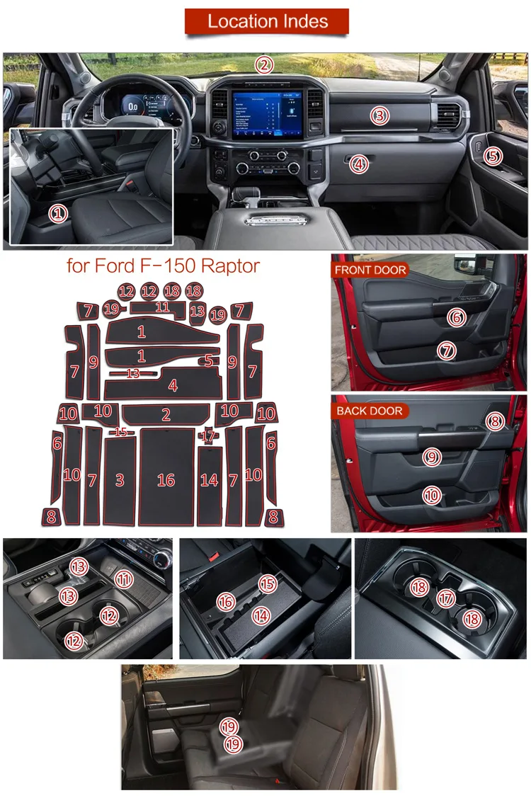 Rubber Door Groove Mat for Ford F-150 F150 Lobo Raptor P702 2021~2023 Cushion Gate Storage Slot Coaster Dust-proof Sticker Pad