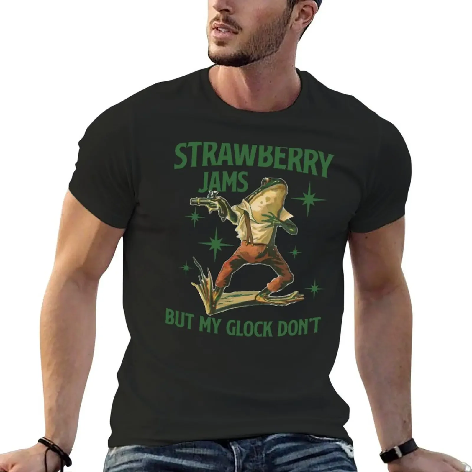 Strawberry Jams But My Glock Don't T-Shirt anime t shirts baggy shirts hippie clothes shirts graphic mens tall t