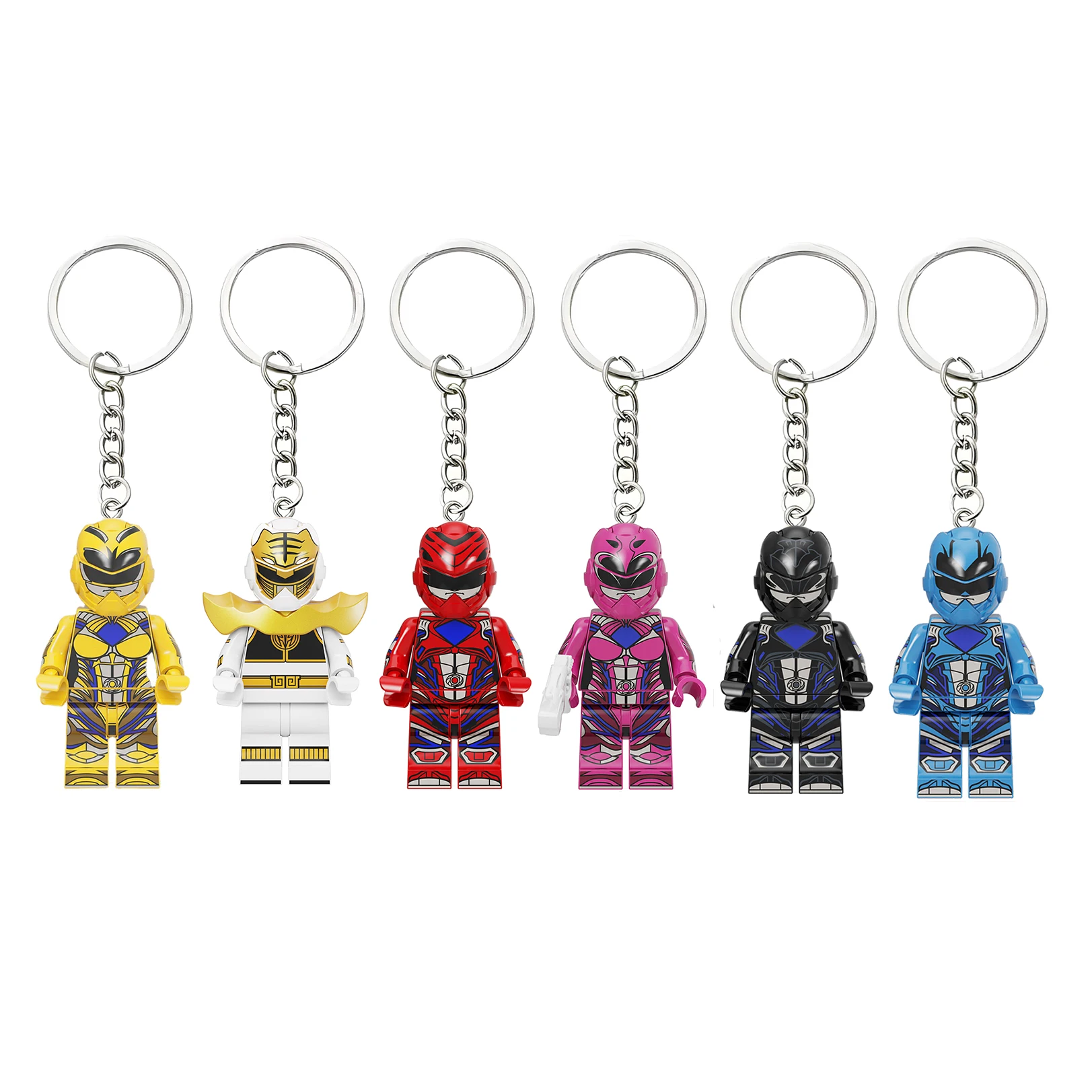 KF6144 Power Rangers Keychain Superhero Creative Building Blocks Cartoon Pendant Bag Keychain Accessories Toys Fans Gifts