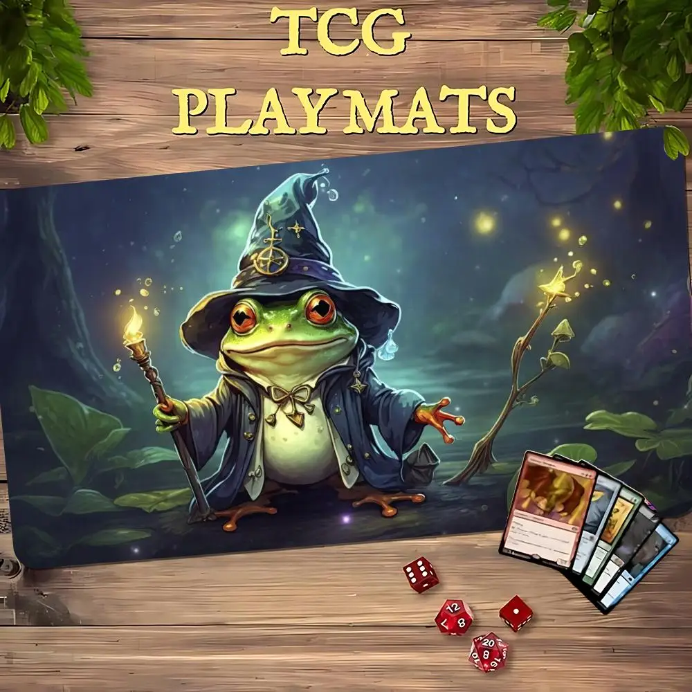 TCG Playmat Mystic Frog Wizard Cauldron 35X60CM Magic Card Battle Mat Non‑Slip Durable Stitched Edge Tabletop Playmat
