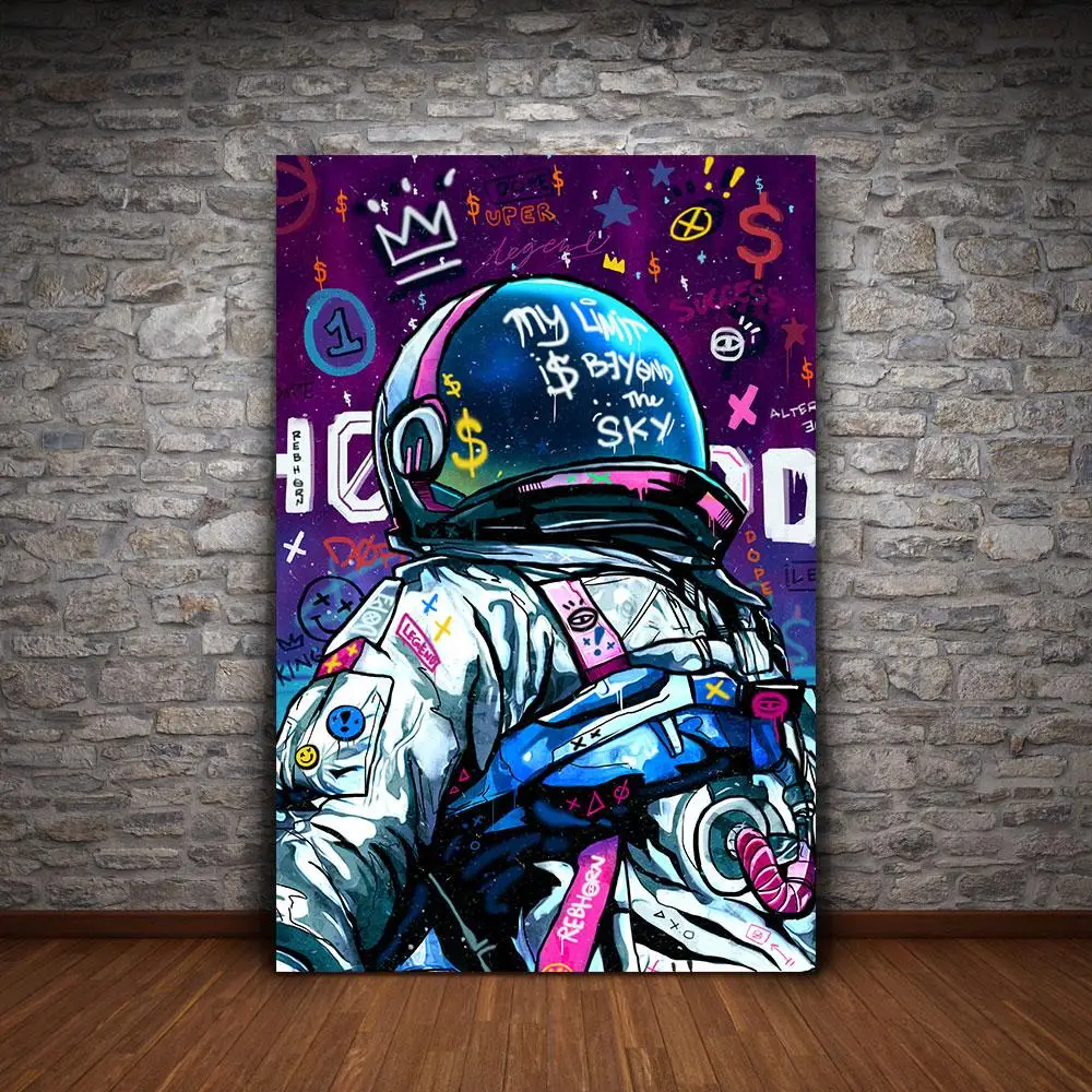 Graffiti Pop Art Astronaut My Limit Is Beyond The Sky Canvas Painting Print Poster Home Decor Wall Art Picture For Living Room