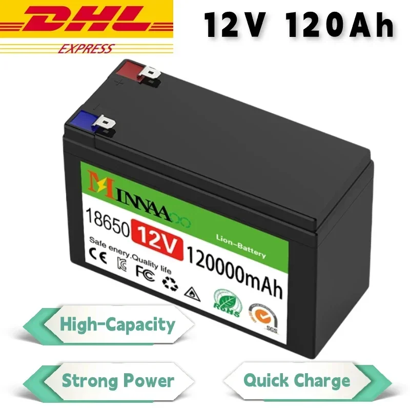 

12v 18650 Li-ion rechargeable battery pack DC 12.6V 120Ah battery with EU plug + 12.6v 3a charger + cr123a DC bus head cable