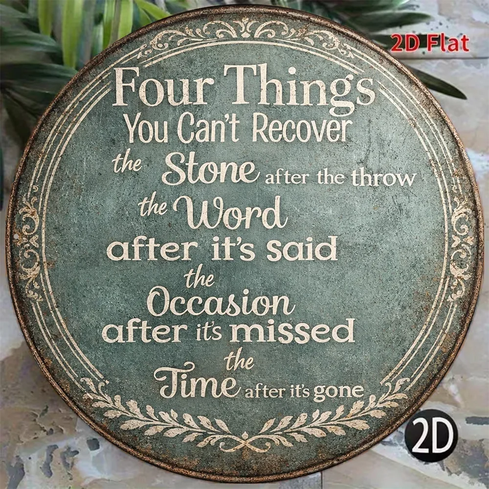 2D Flat, 1pc 1pcs Vintage Round Wall Plaque with Four Irreversible Things Wisdom Quotes - Philosophical Sign Suitable for, Livin